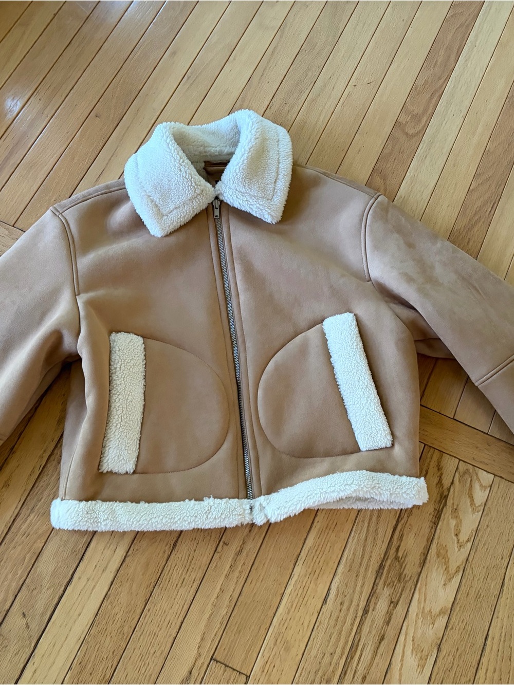 GAP Tan Jacket with Cream Sherpa Trim